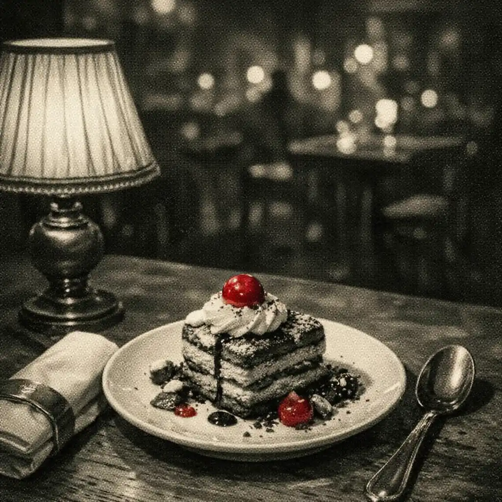 Magyaros desszert intim, késő esti lounge-asztalon